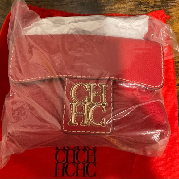 CAROLINA HERRERA ONASSIS COLLECTION RED DOUBLE FLAP MINI BAG GOLD CHAIN STRAP - Picture 9 of 13